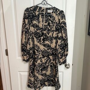 Calvin Klein Black/Beige Floral Print Dress - Size 10